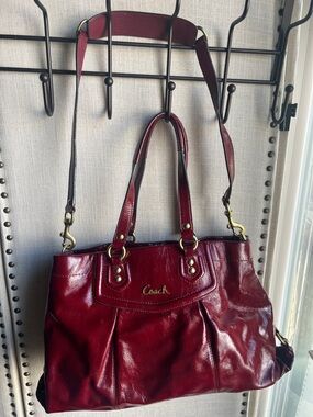 Coach Burgundy Leather Shoulder Tote with Gold Hardware